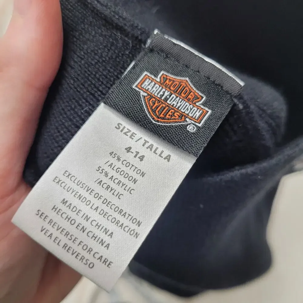 Harley Davidson kids beanie hat pull on black ribbed 4-14 cotton